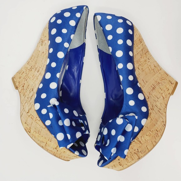 Paris Hilton White Polka Dot Shelly Wedges Sandals - Picture 7 of 10